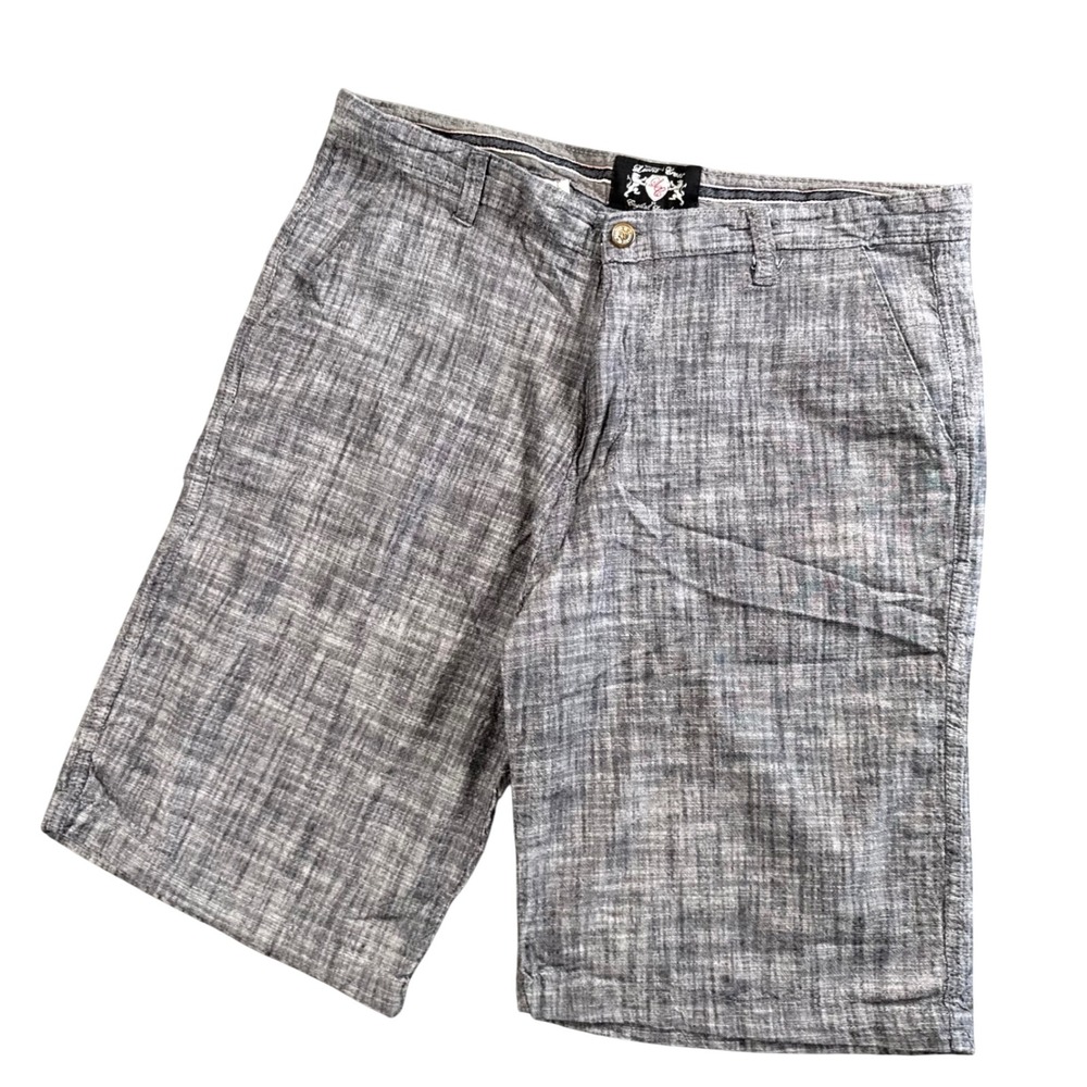 English Laundry Lion Crest Mens Short 36 Grey Crosshatch Preppy Old Money Summer